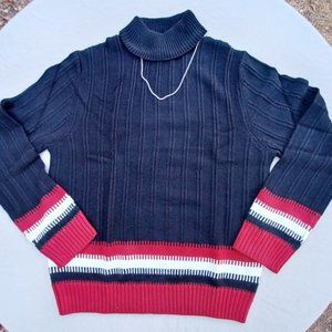 Turtle Neck sweater black w/red/white stripes